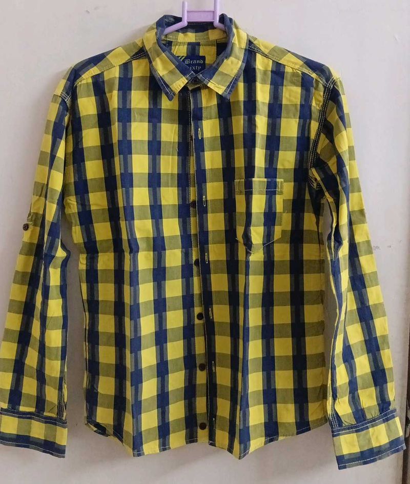 Yellow And Navy Blue Checks Shirt