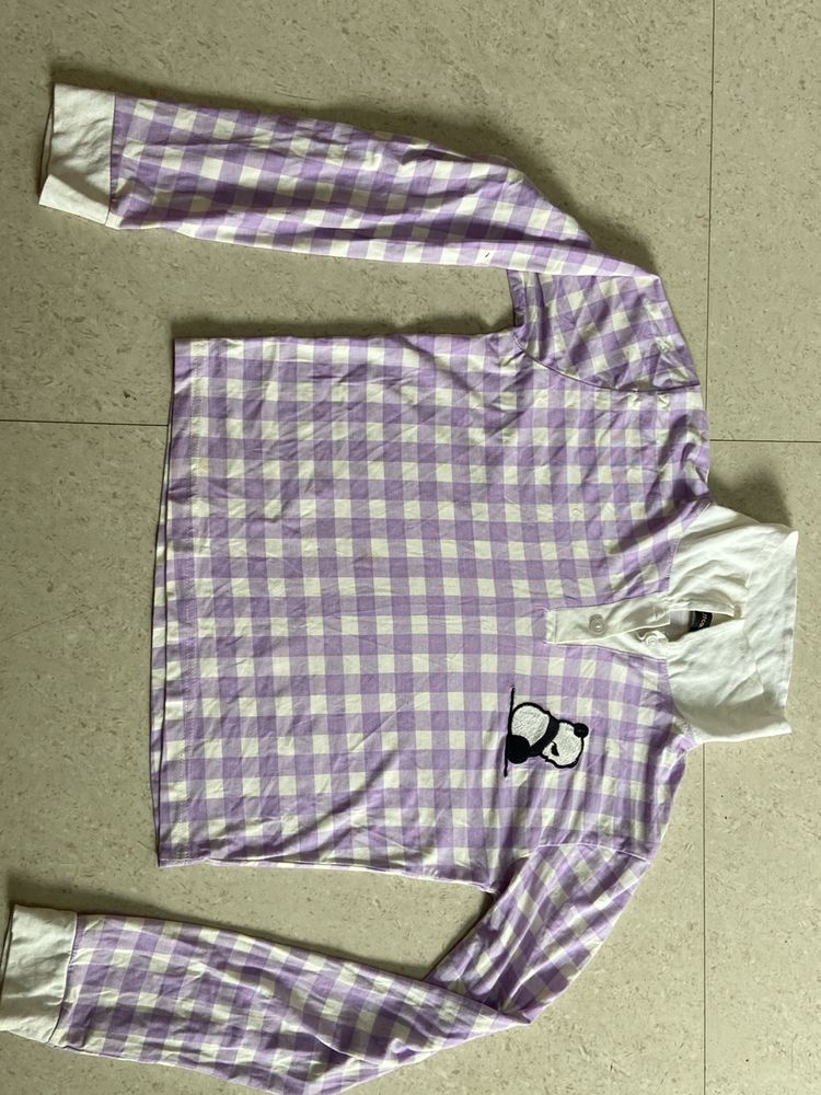 Panda, full sleeve purple White T-shirt