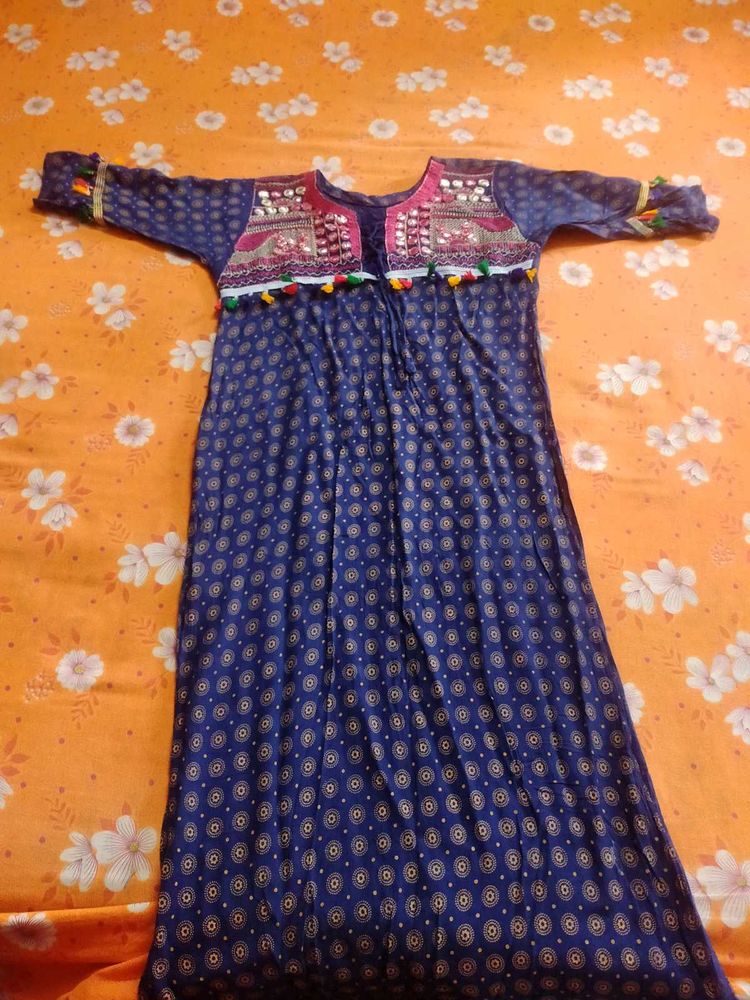 Blue Mirror Work Kurti