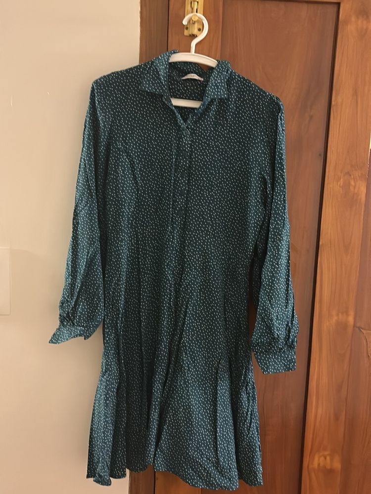 Green Polka Dot Shirt dress