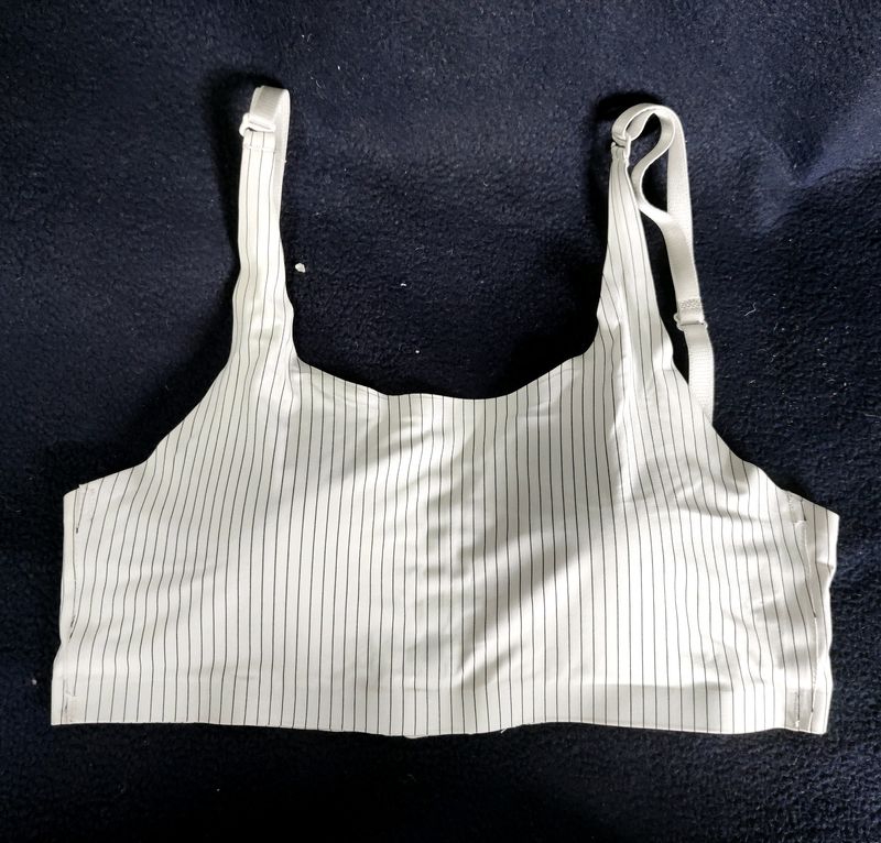 Grey Striped Padded Bra With Adjustable Straps