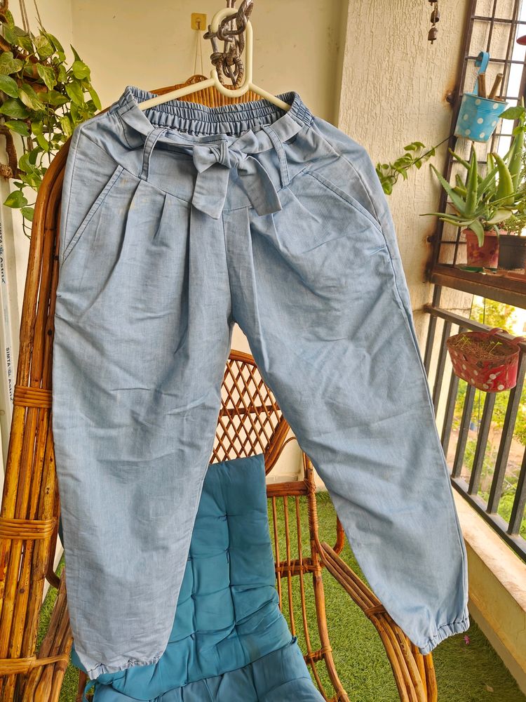 Denim Joggers With Tie Up