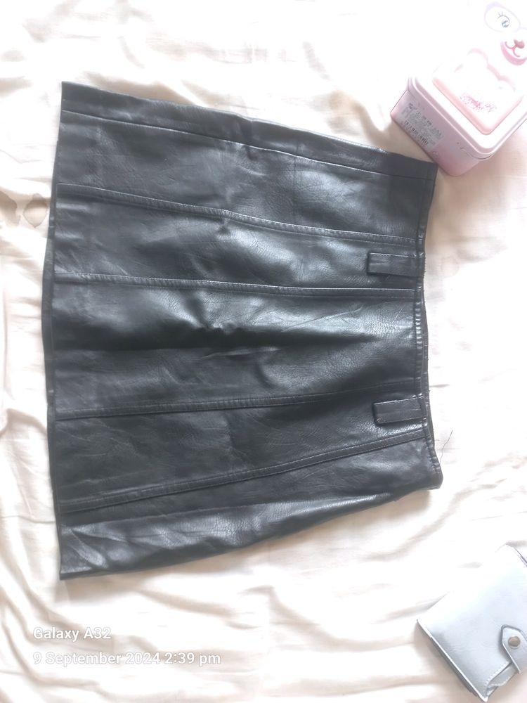 Black Leather PU Skirt.