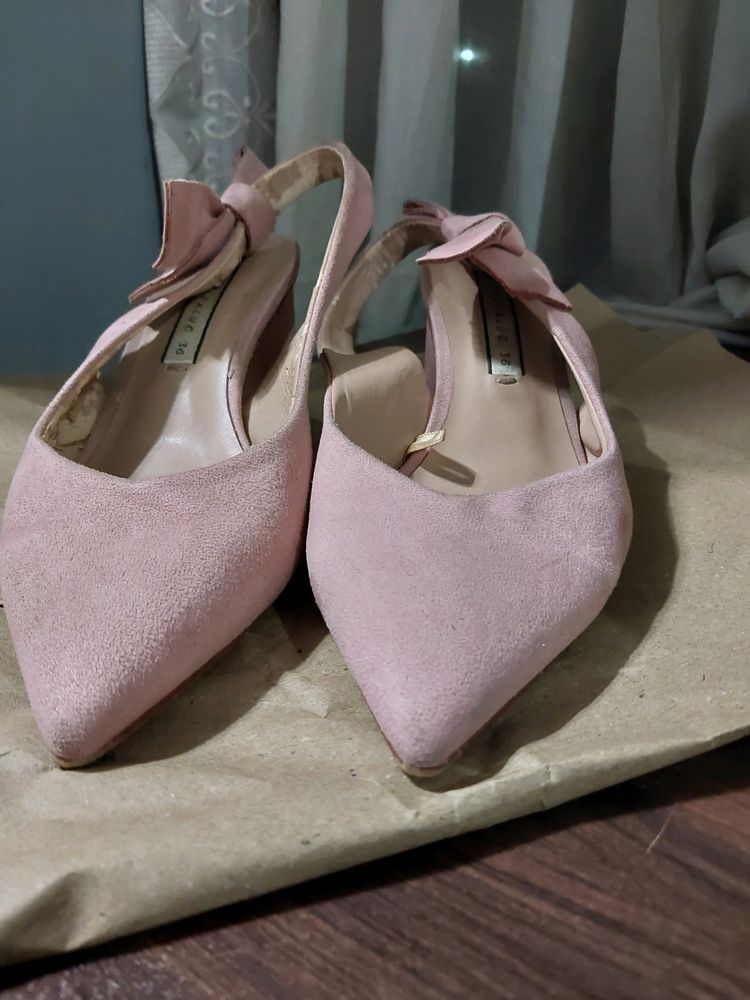 Pink Suede Slingback Heels