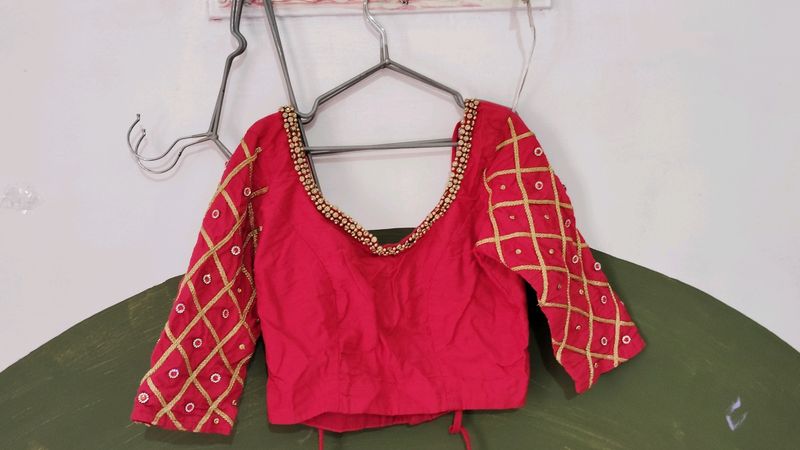 Red Blouse With Heavy Stone Work