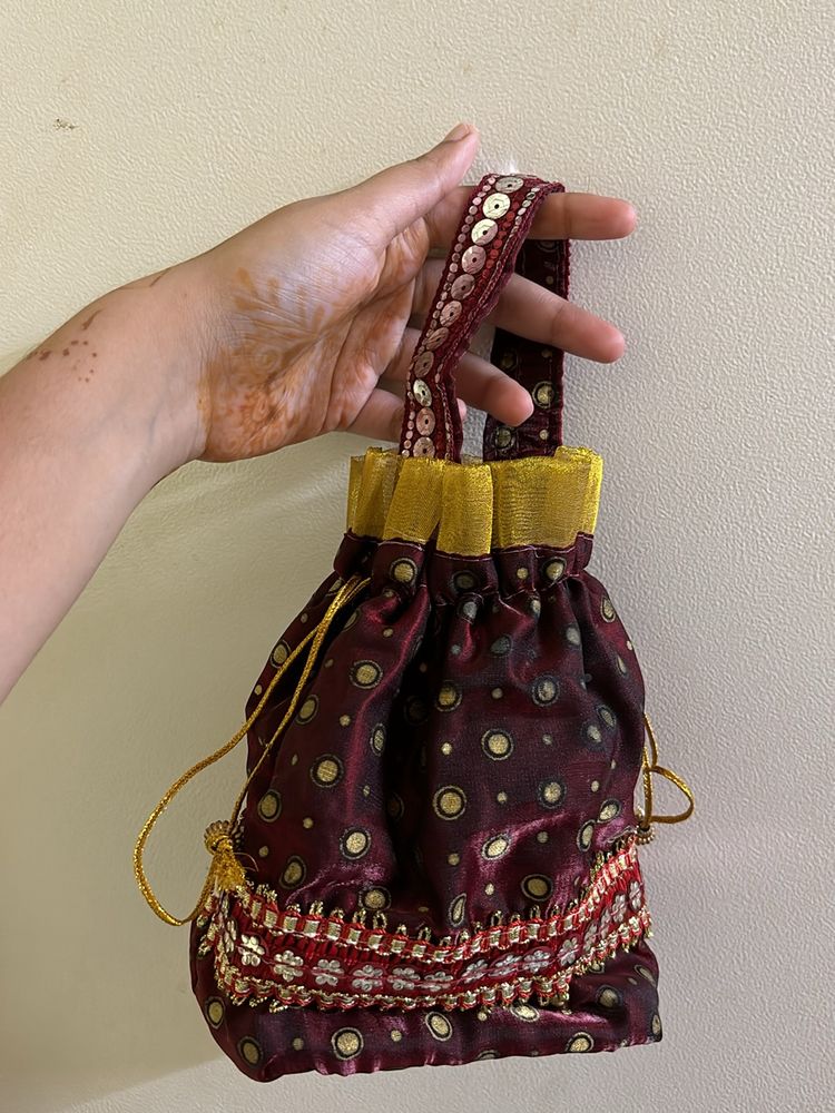 Maroon Sequin Potli| Traditional Bag|