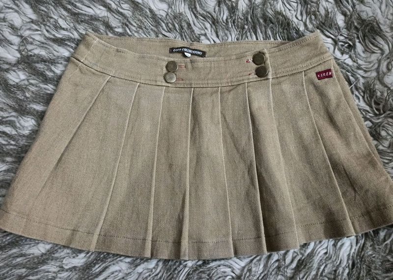 Khaki Pleated Skirt