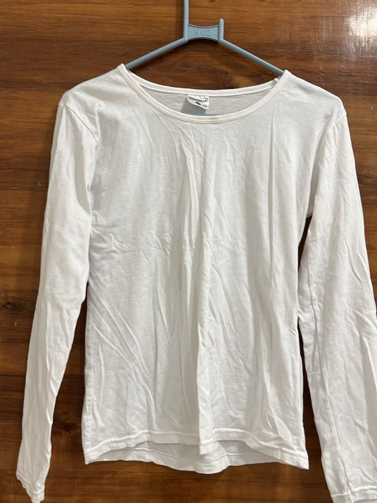 White Full Sleeves Tshirt 100% Cotton