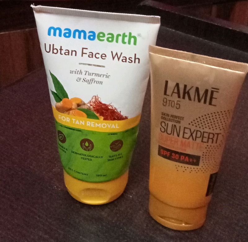 Mama Earth Facewash With Lakme Sunscreen