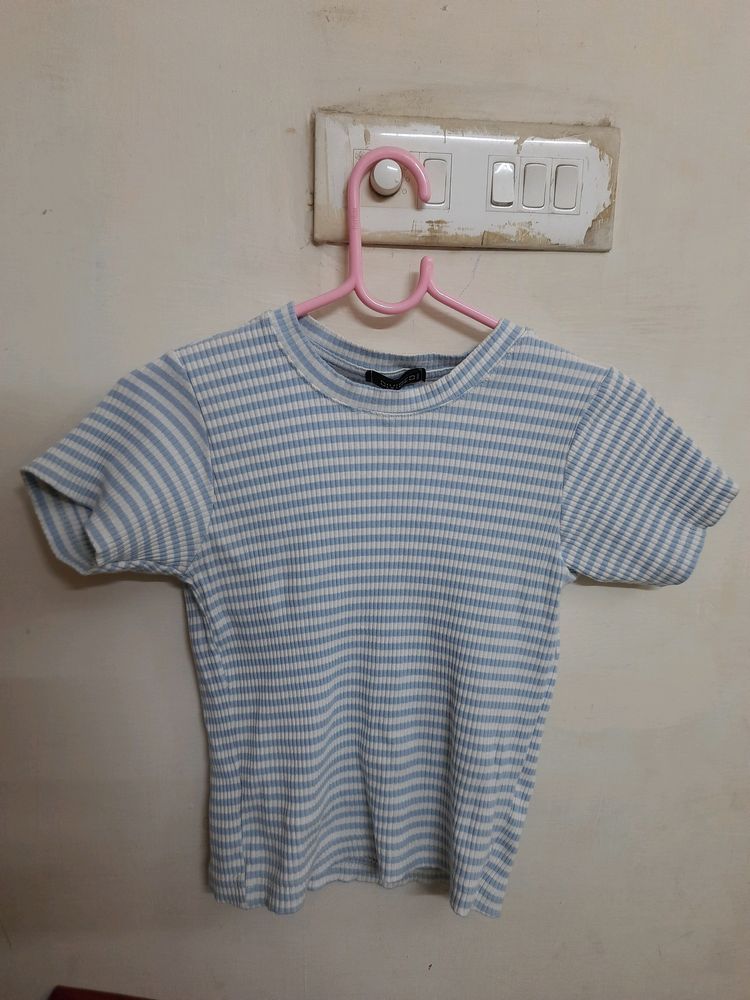 Casual Stripped Women Blue Top