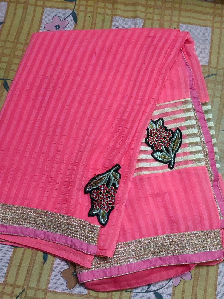 Beautiful Peach Chiffon Saree