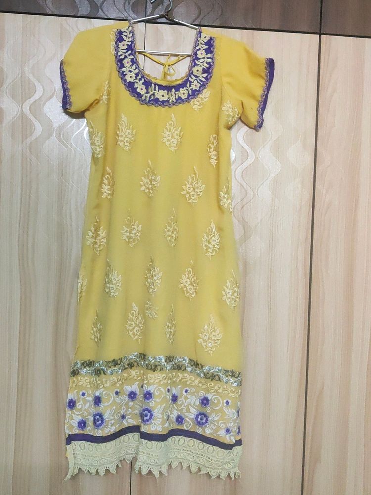 Yellow Kurti with embroidery work