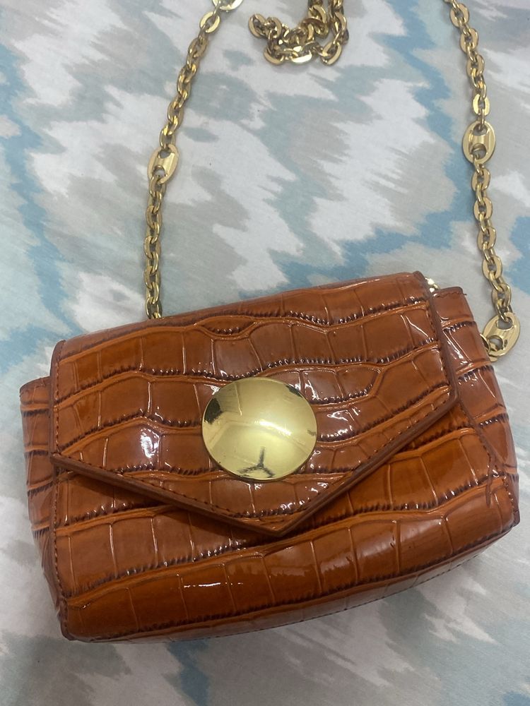 Tan New Sling Bag With Good Quality Adjustable Cha