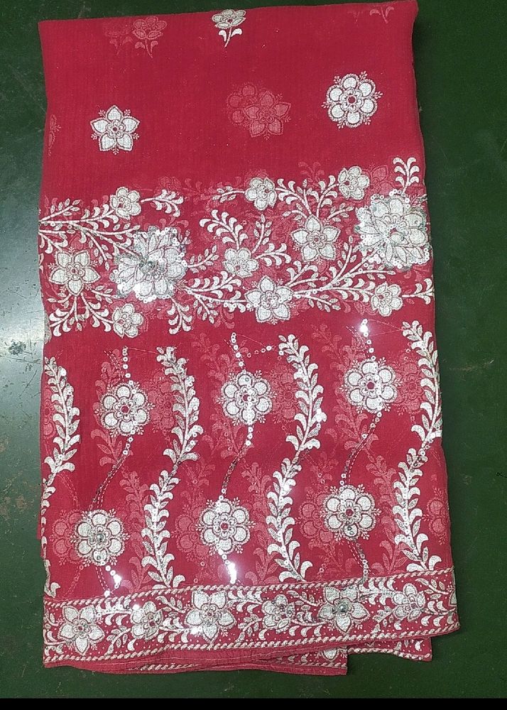 Pink Saree With Silver Prints