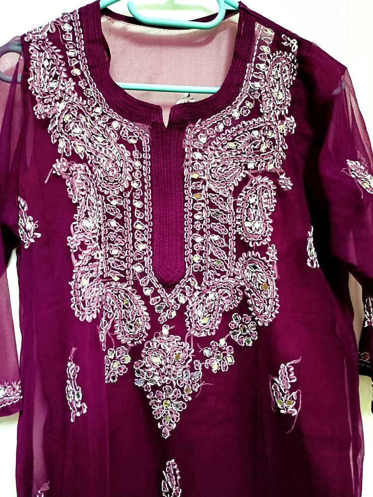 Chikankari Mirror Work Georgette Straight Kurta