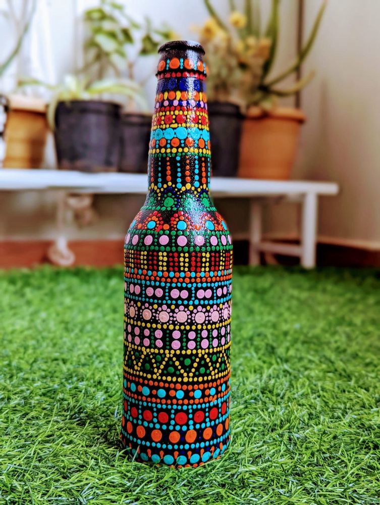 Beautiful Mandala Art On Glass Bottle