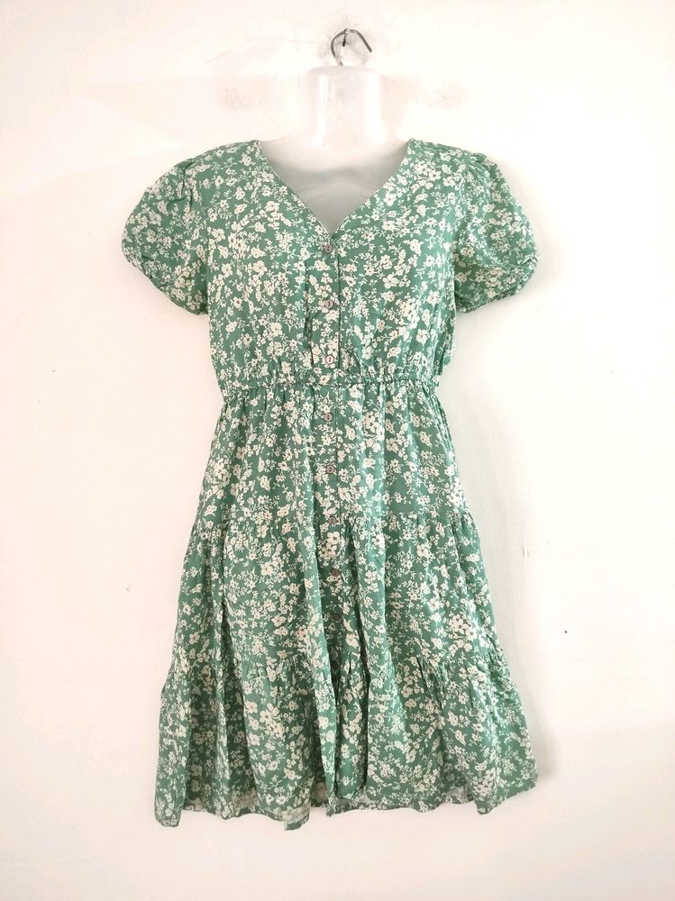 Zudio Green Printed Dress ( Women)