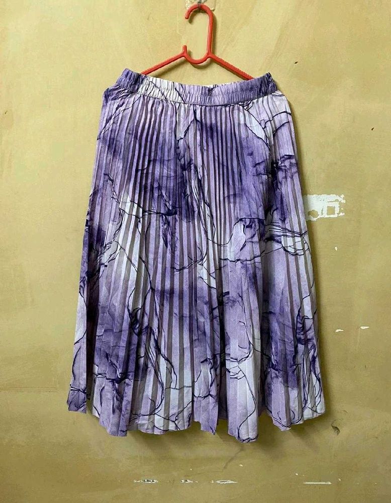 Pleated Purple Abstract Skirt