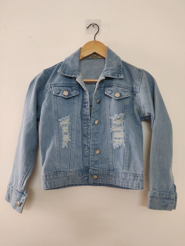 Denim Crop Distressed Jacket