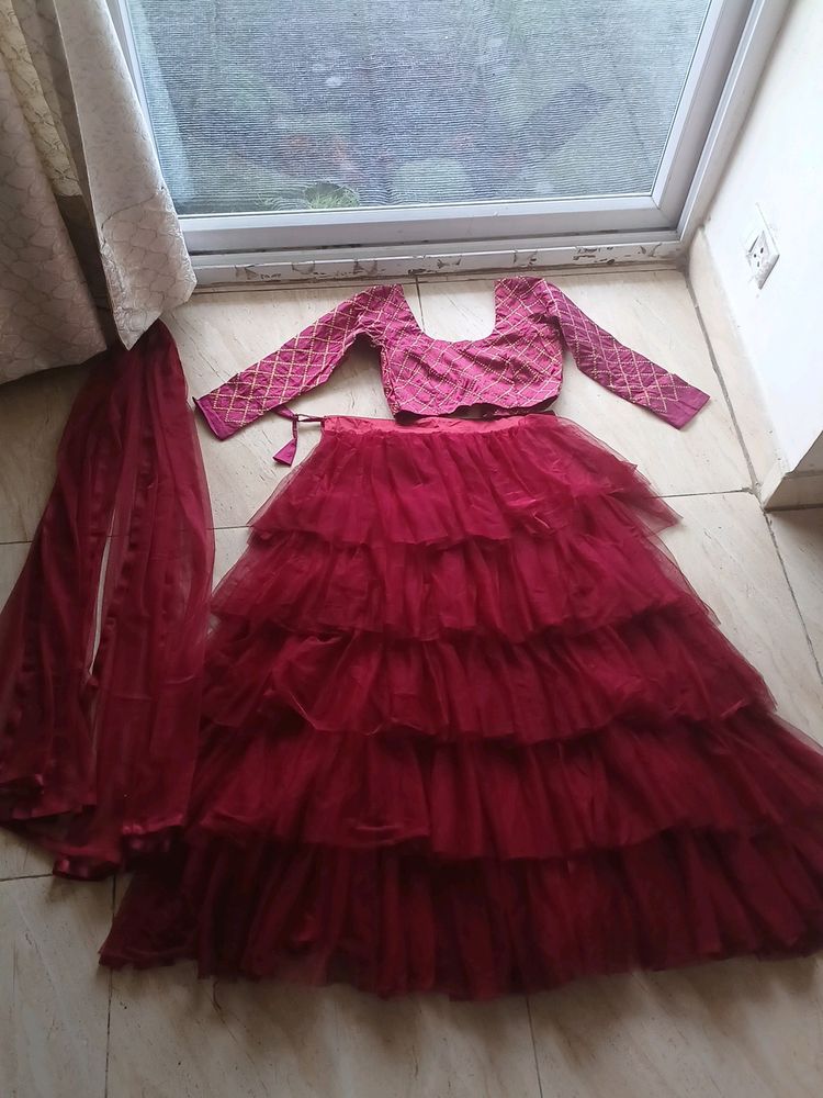 Frill Maroon Lehanga