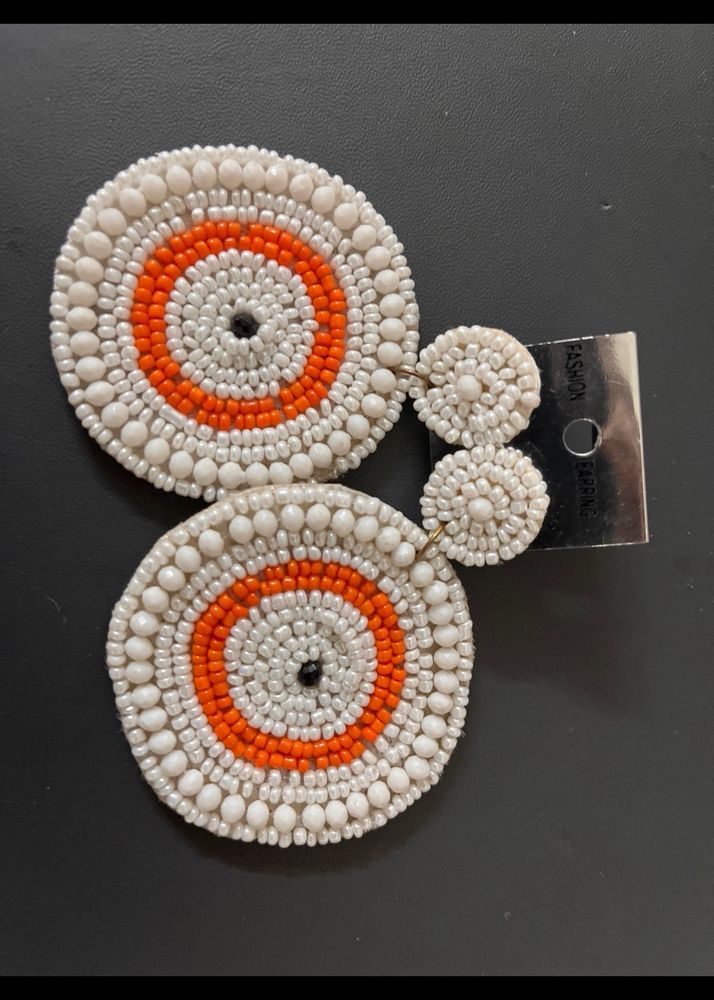 WHITE & ORANGE BOHO EARRINGS