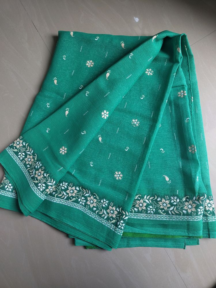 Green And White Printed  Party Wear Saree