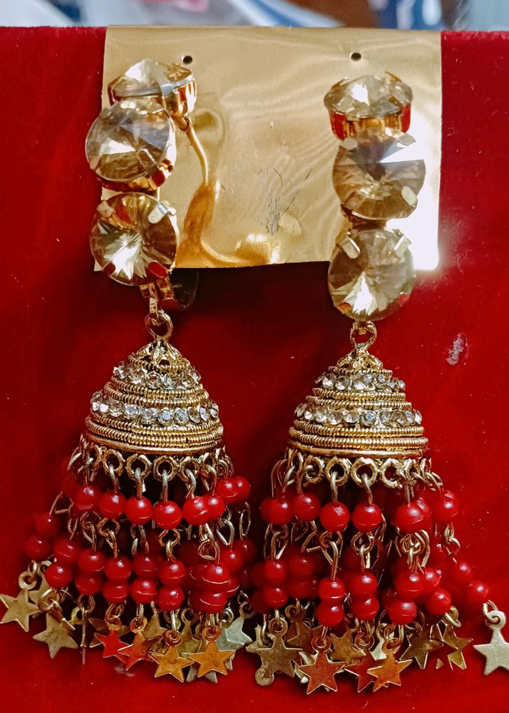 Jhumka  Earrings With Golden Stones and Stars⭐