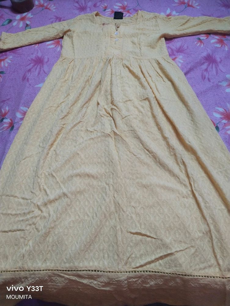 Chiffon Yellow Kurtaa