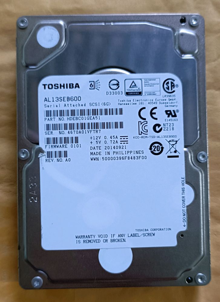 Toshiba AL13SEB600 600GB Enterprise SAS Hard Drive