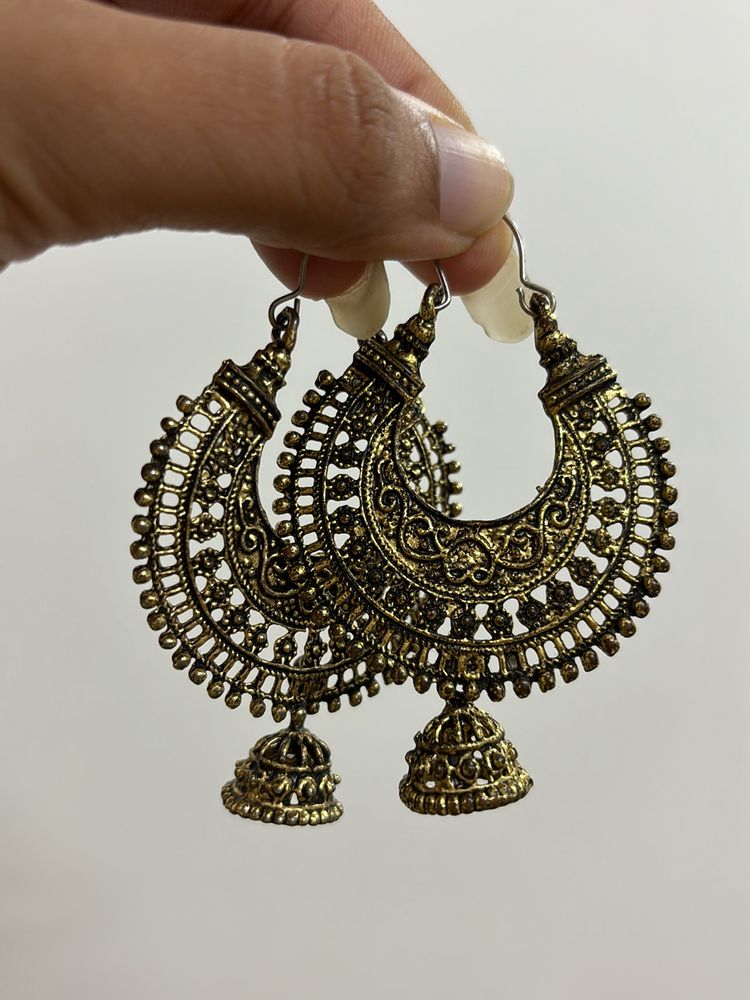 Oxidised Gold Dangling Jhumka