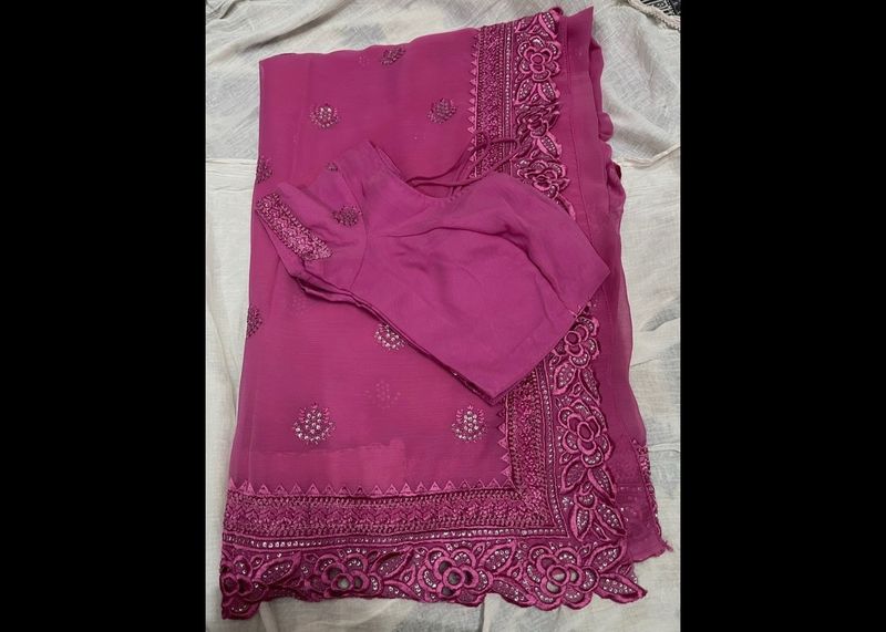 Pink Chiffon Party Saree