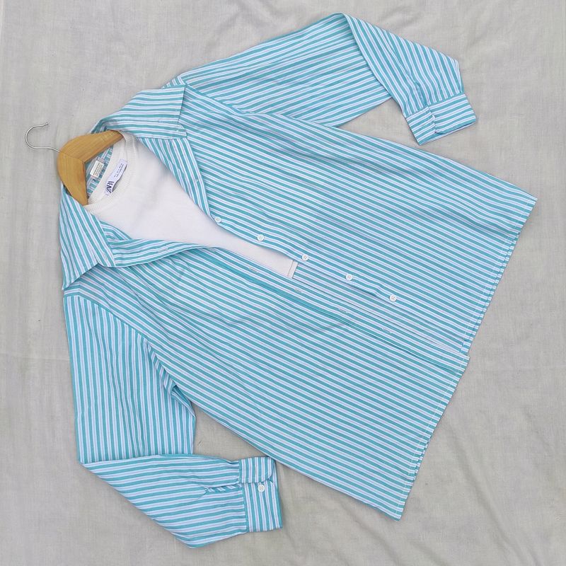 Sea Green Striped Oversized Shirt