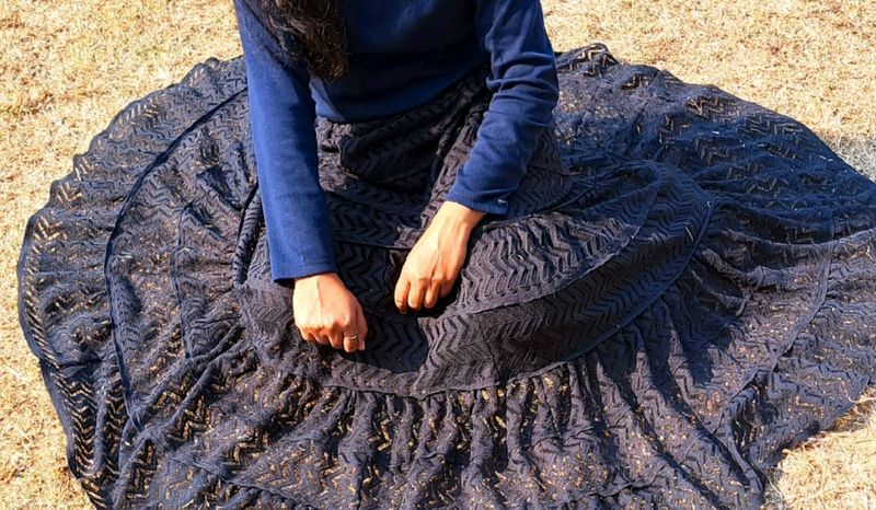 Black Long Net Skirt