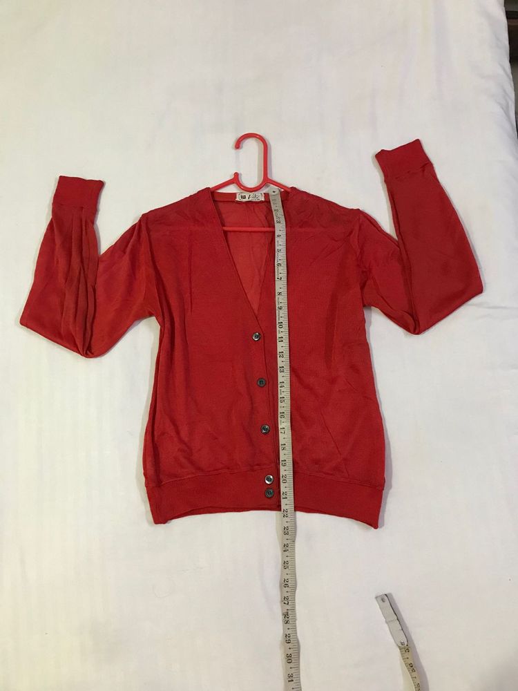 Red Cardigan in thin Fabric Fits S/M