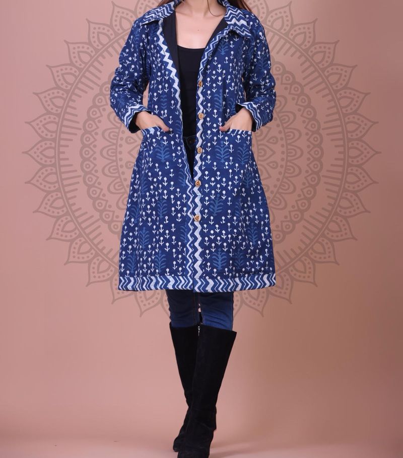 Block Printed Cotton 2- Layer Winter Jacket