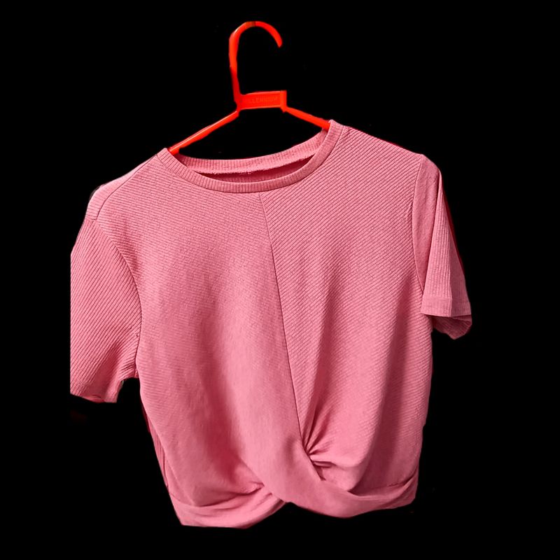 Pink Cotton Ribbed Crop Top , Size :L, Brand: Urbanic, Bust:34-36