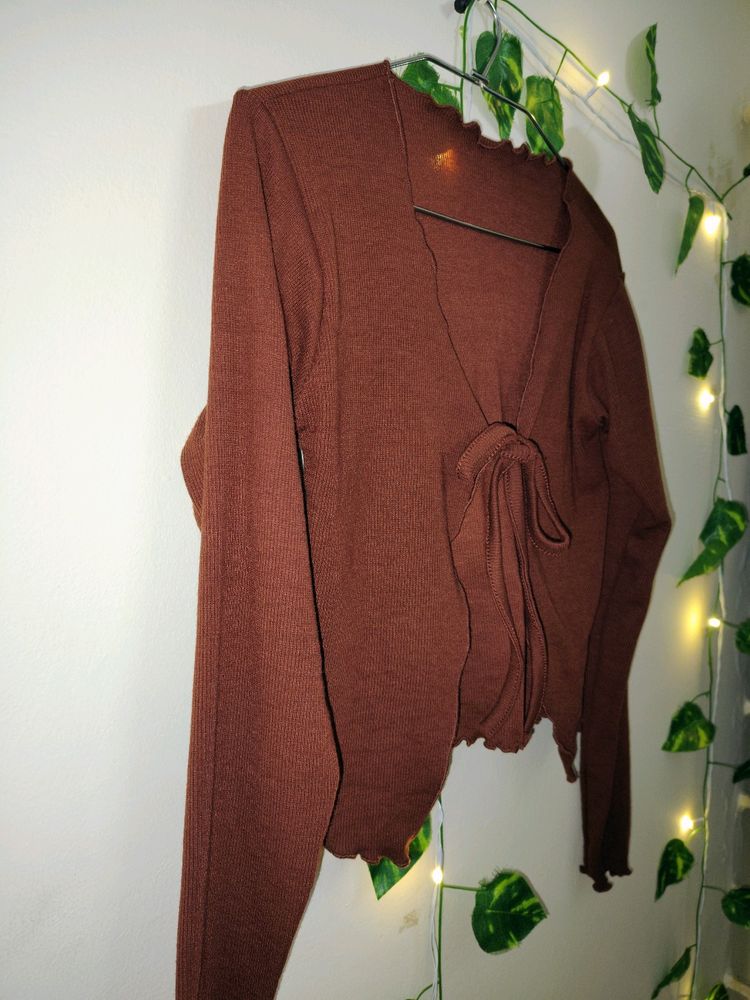 Front-Knot Full Sleeved Top (Brown)