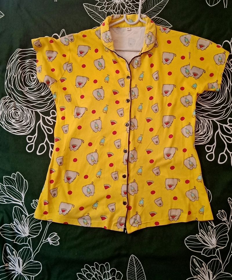 Yellow Printed Night Shirt