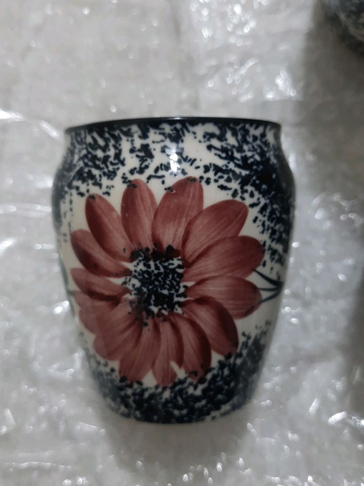 Rose Pink Flower Kullad Ceramic 6 Tea Cups