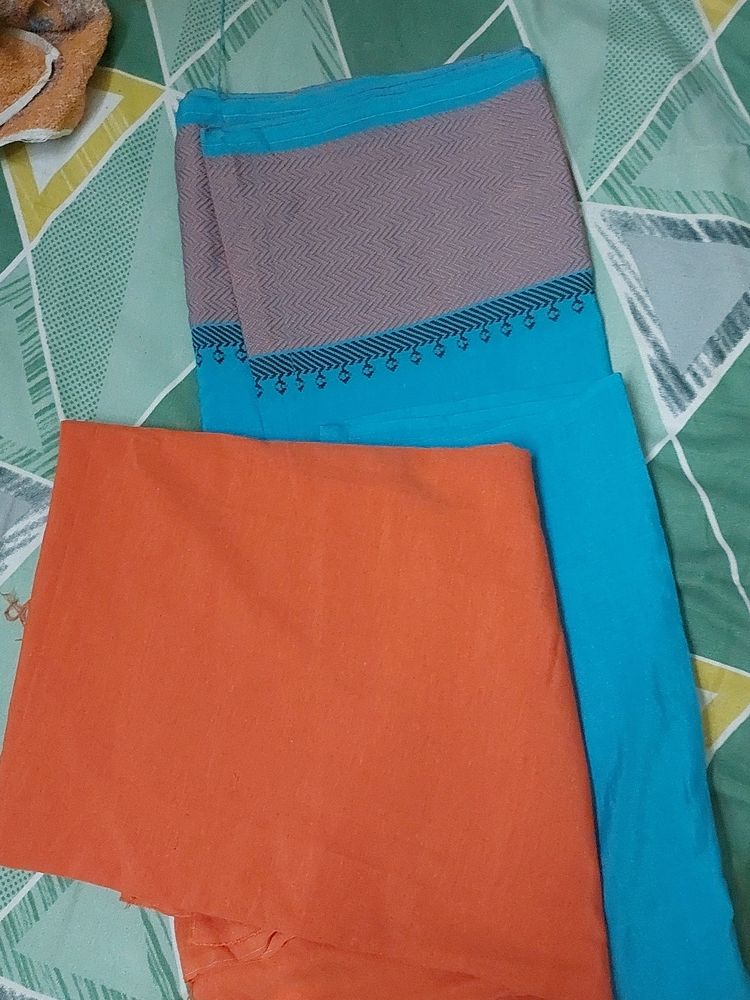 Blue and Coral Orange Dress Material