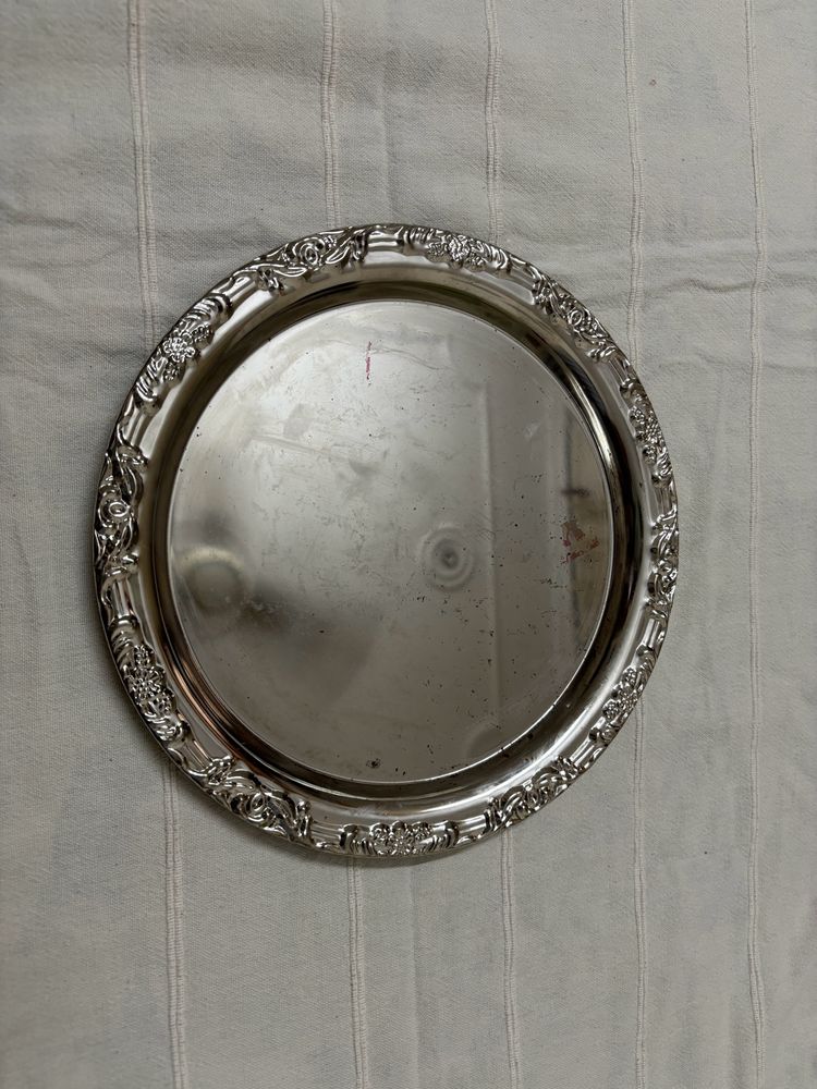 Silver Decorative Round Platted Finished Tray