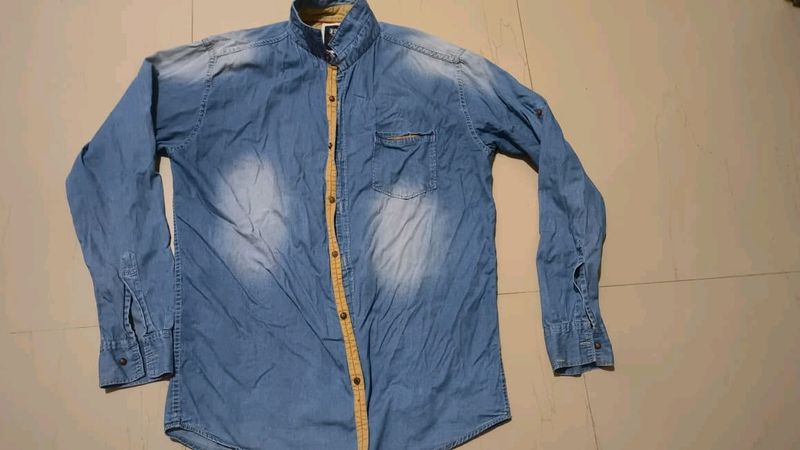 Denim XXL Men Shirt With White Sheds