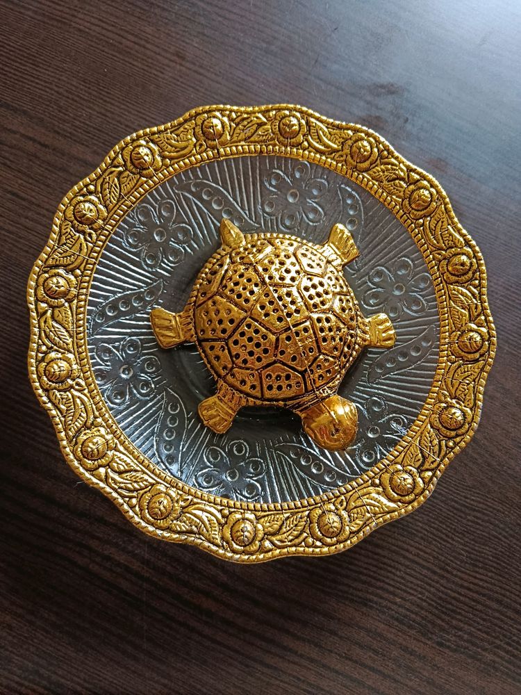 Metal Turtle Tortoise Kachua on Crystal Plate