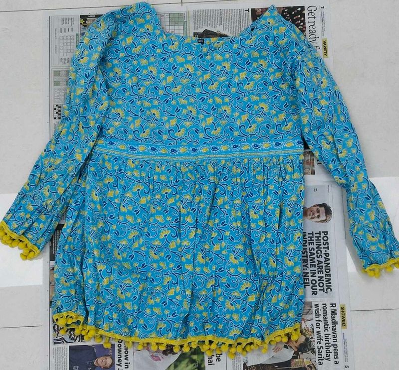 Sky Blue Floral Short Kurti