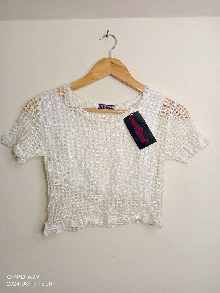 White Casual Crop Top (Girls')