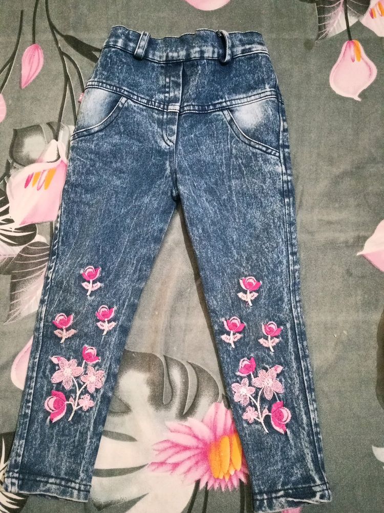 Jeans For Baby Girls With Beautiful Embroidery