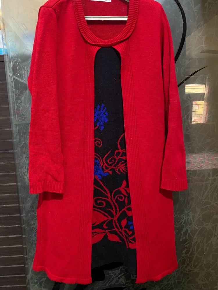 Red Warn Double Layered Kurta