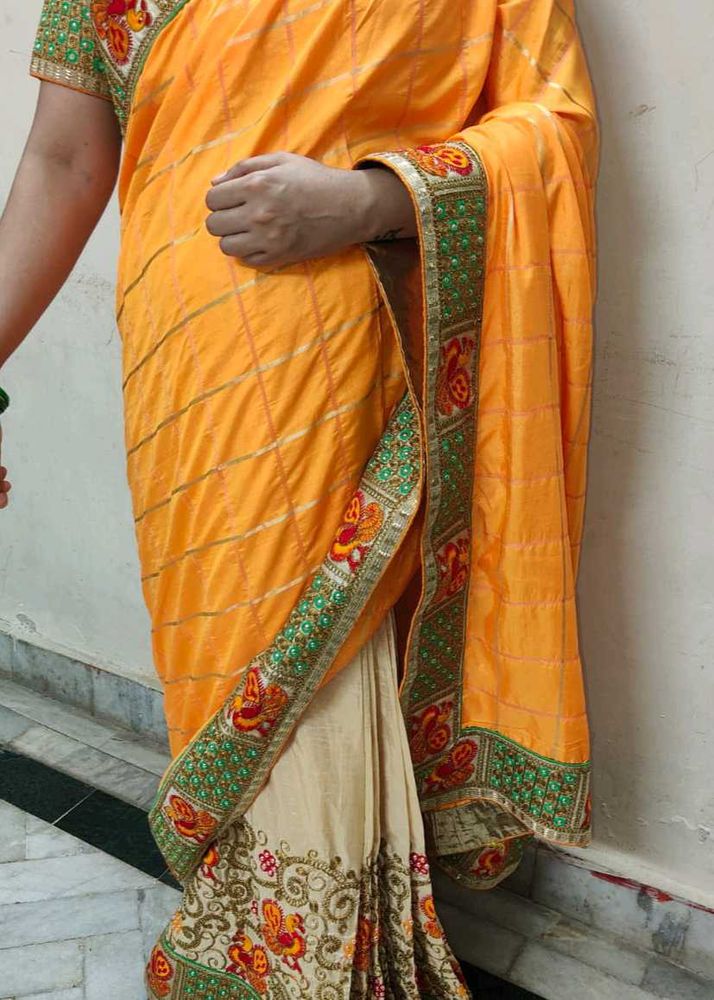 Orange And Beige Saree