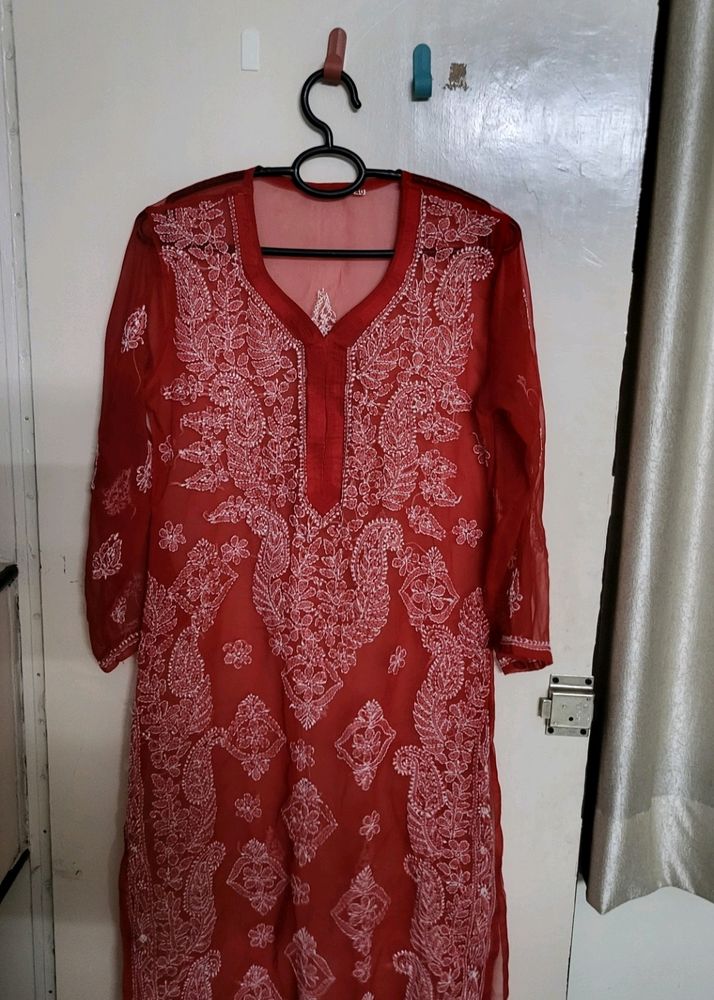 Women RED Chikankari Kurta