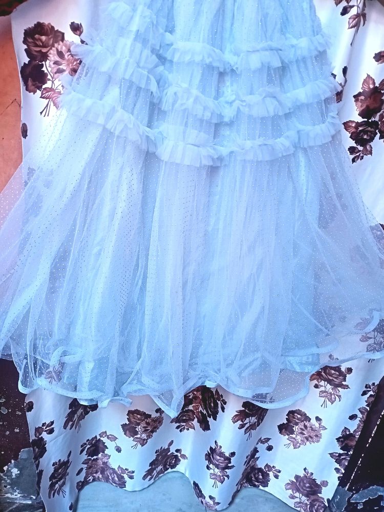 Kids Net Lehenga Light Sky Blue